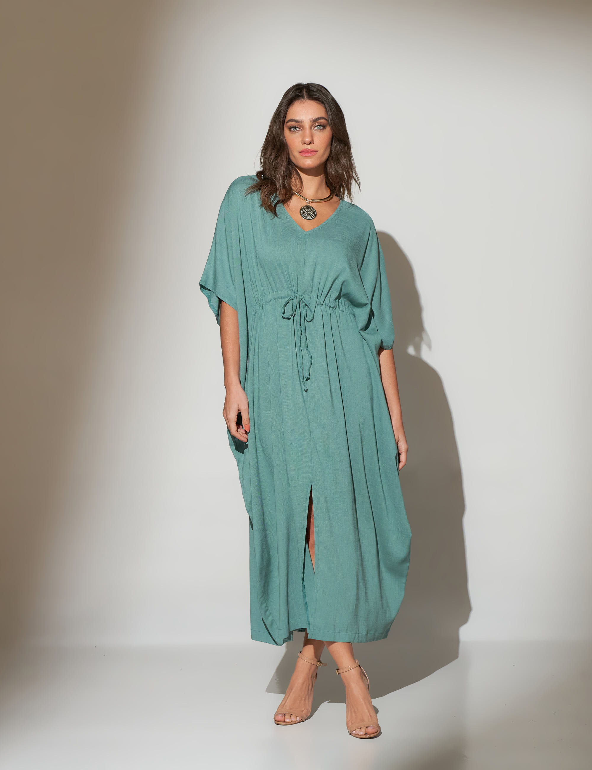 Vestido Kaftan Linho Mineral-U