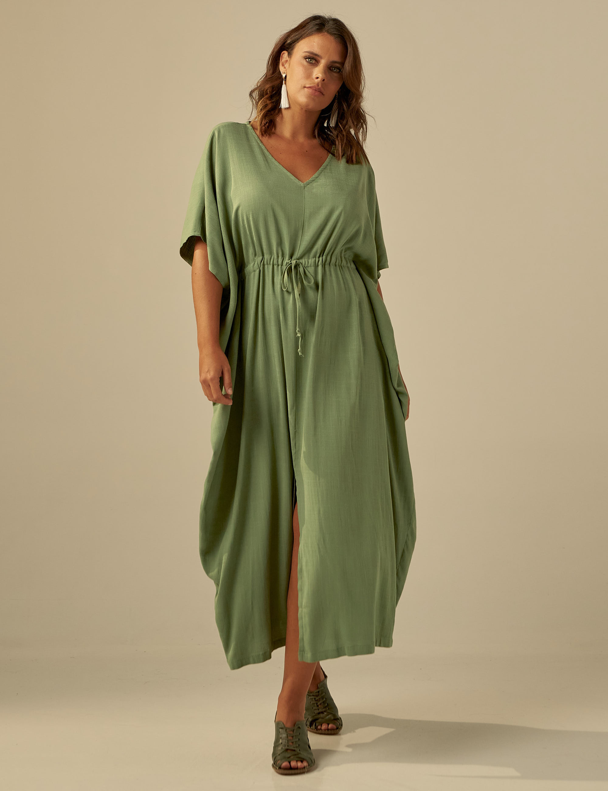 Vestido Kaftan Linho Azeitona