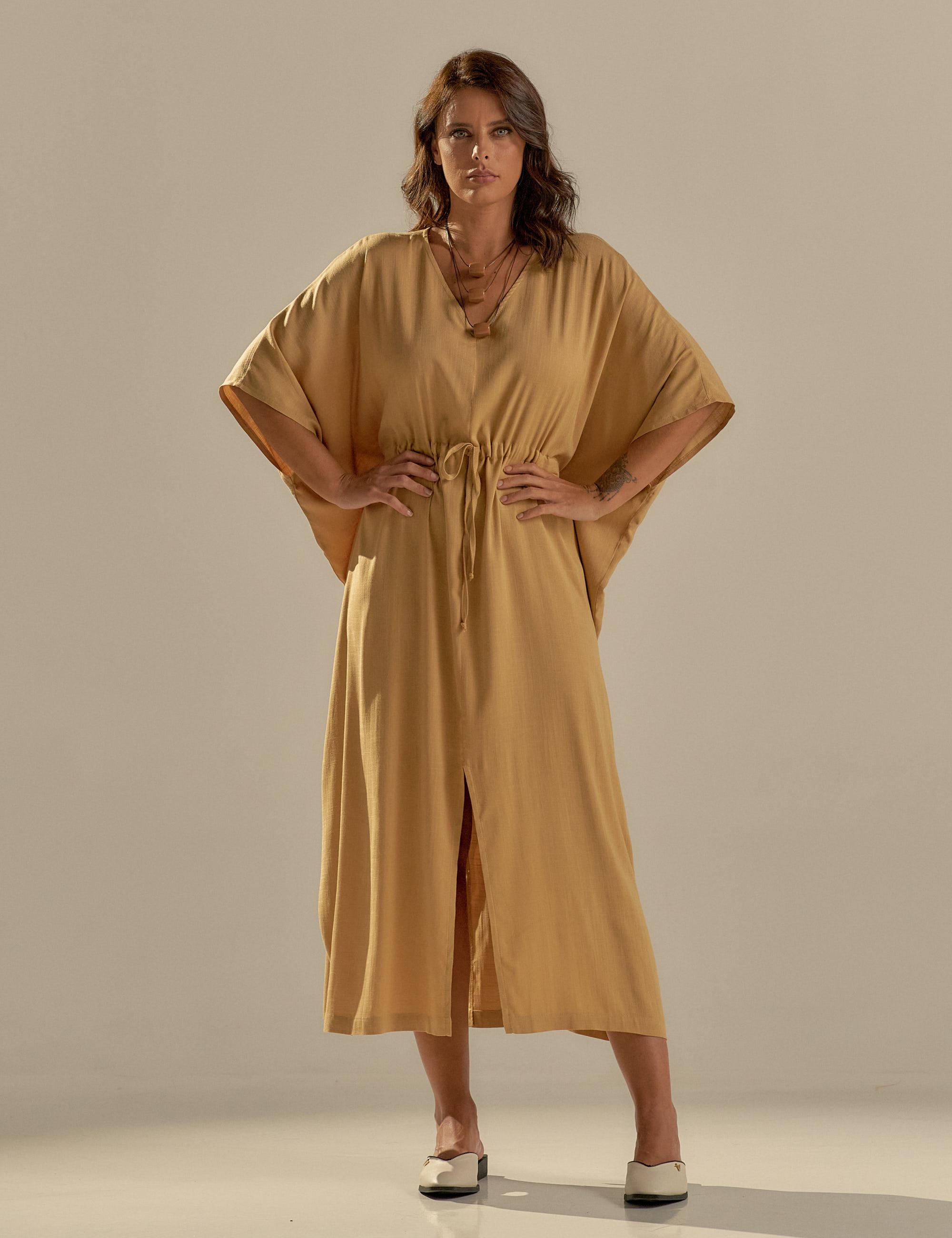 Vestido Kaftan Linho Capim