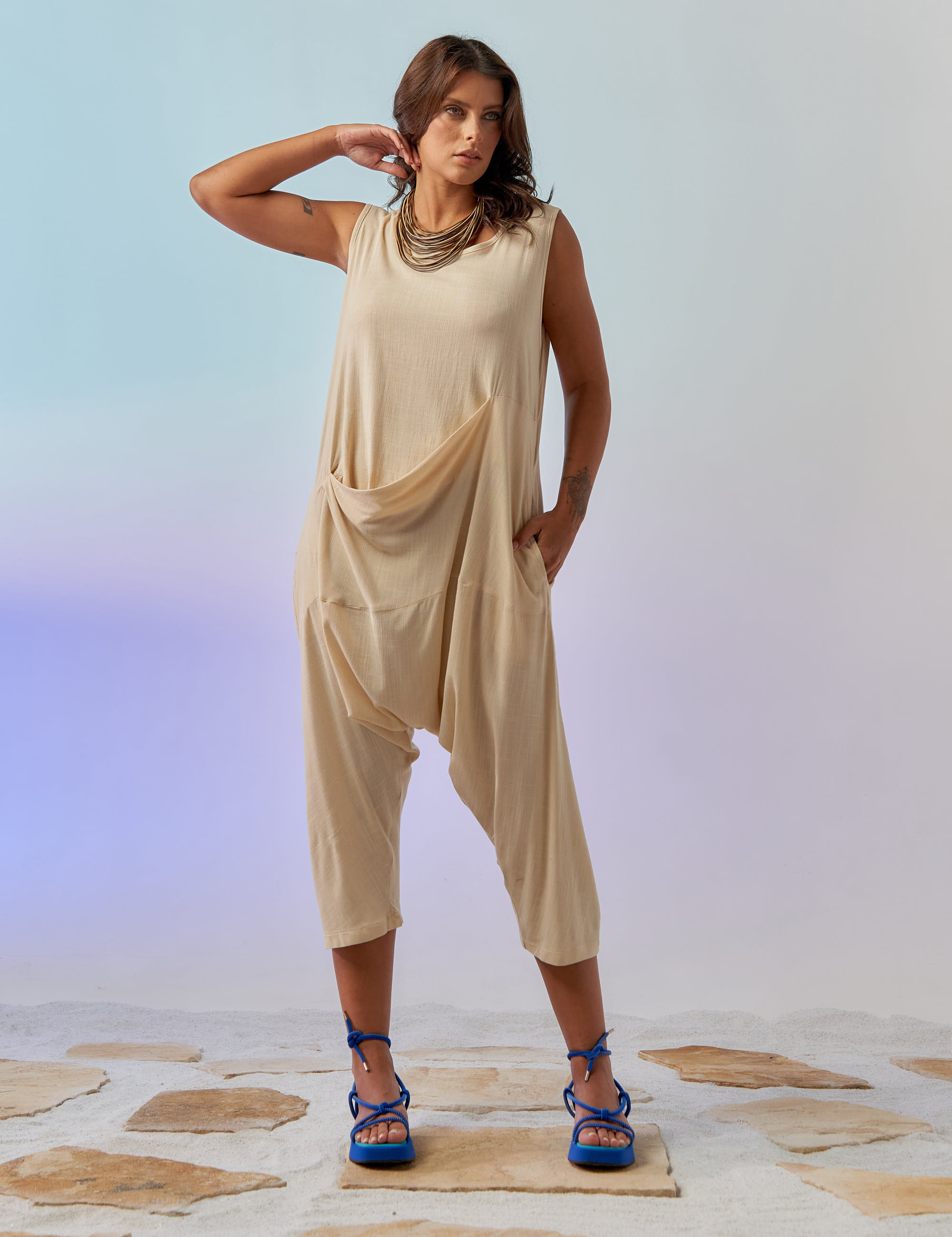 Macacão Saruel Linho Trigo