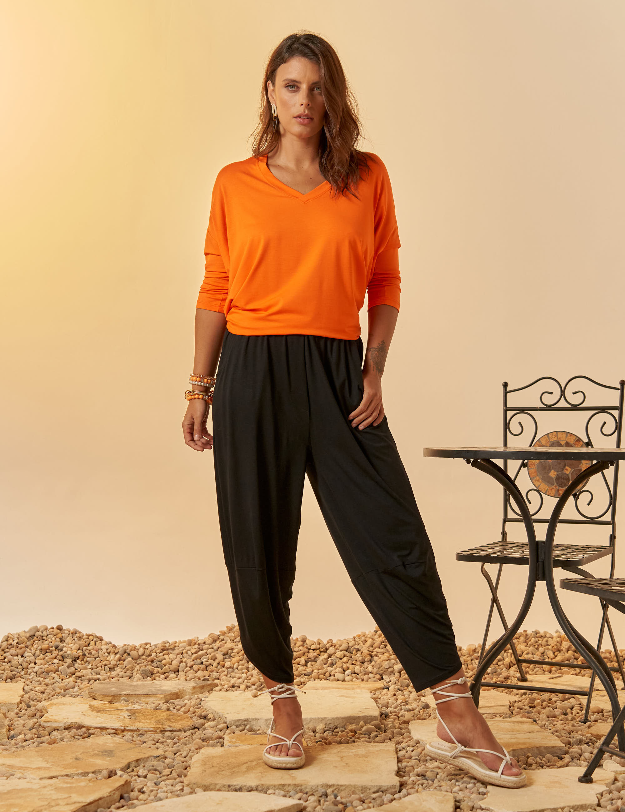 Blusa Gola V Tangerina