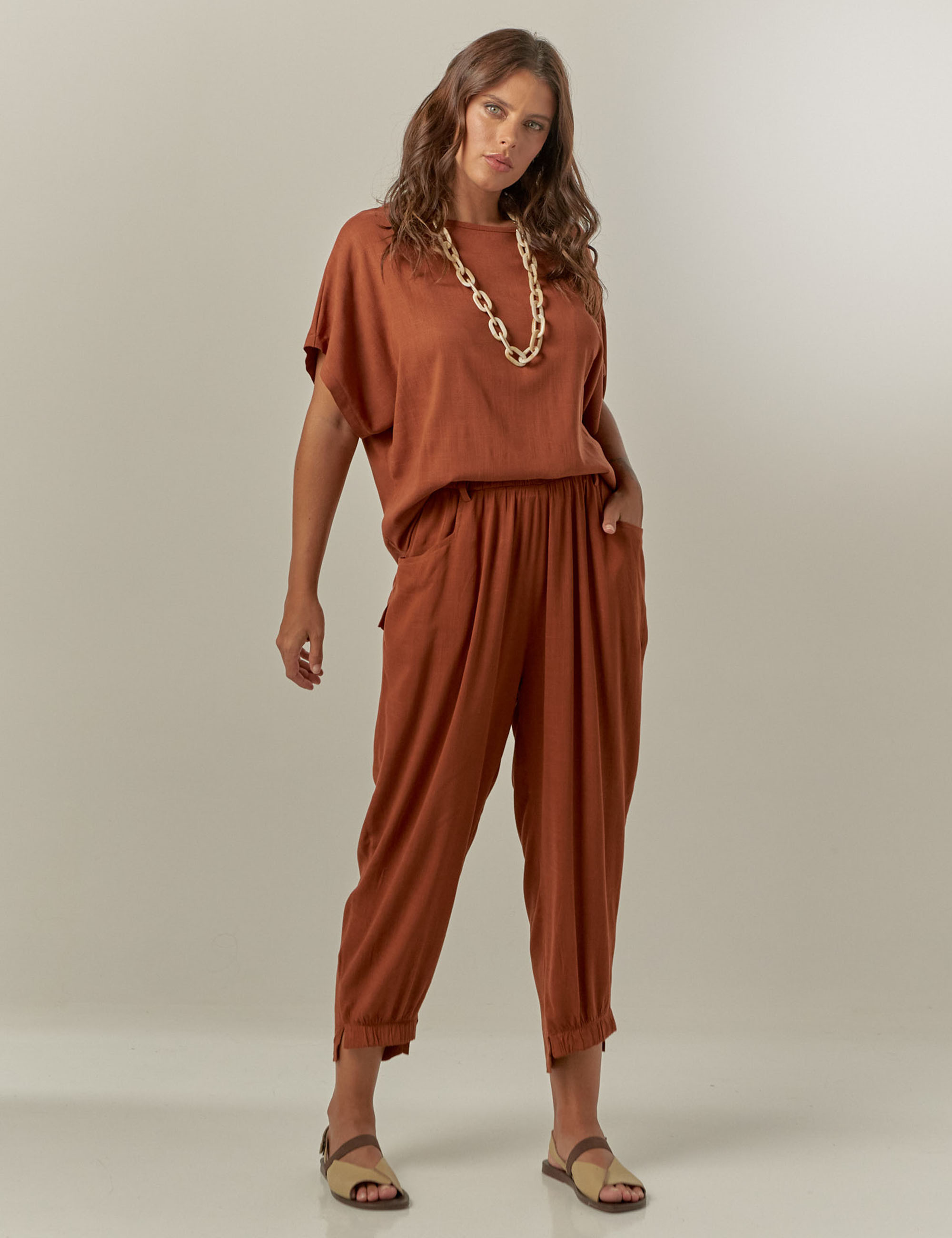 Blusa Quadrada Linho Terracota