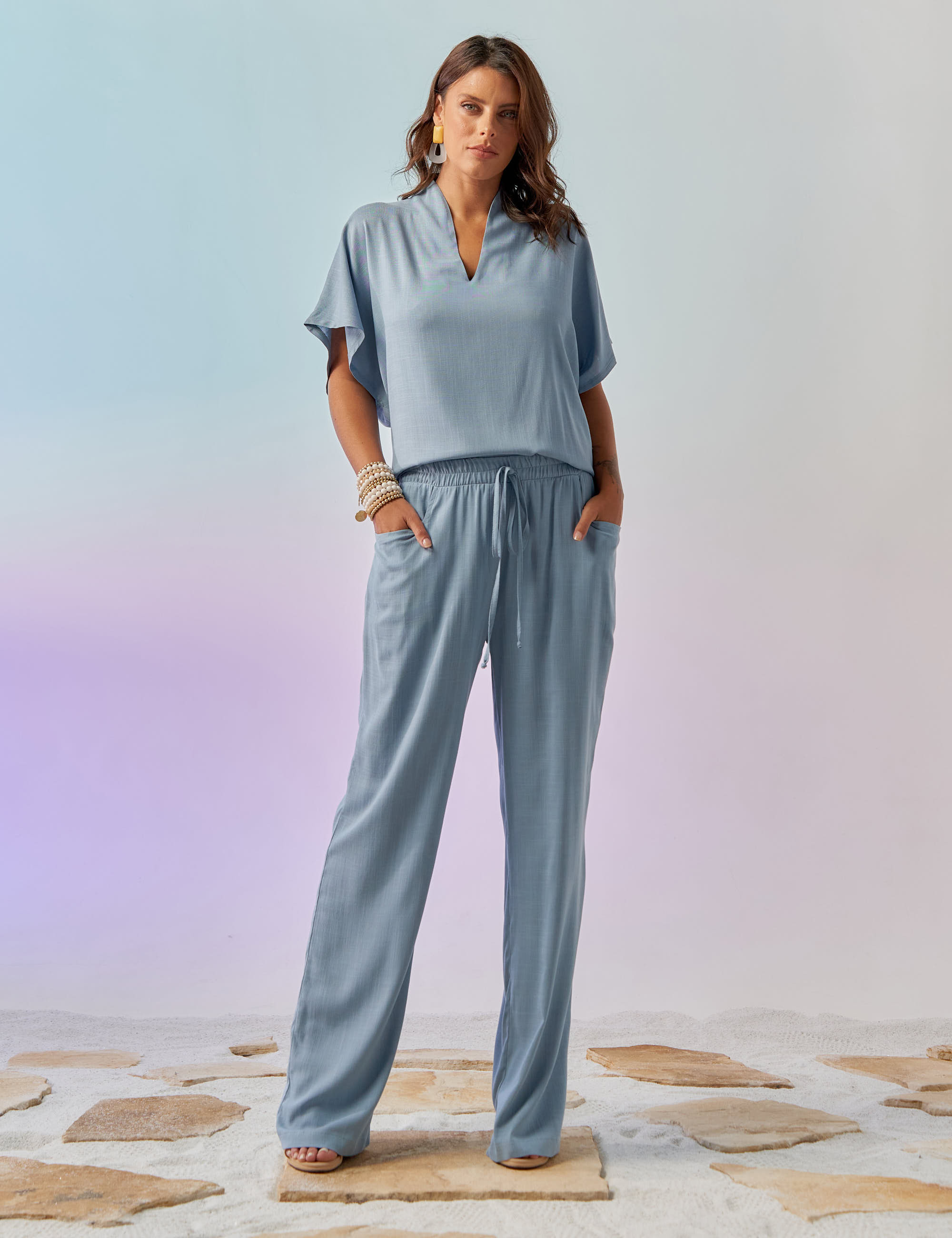 Blusa Gola Linho Celeste