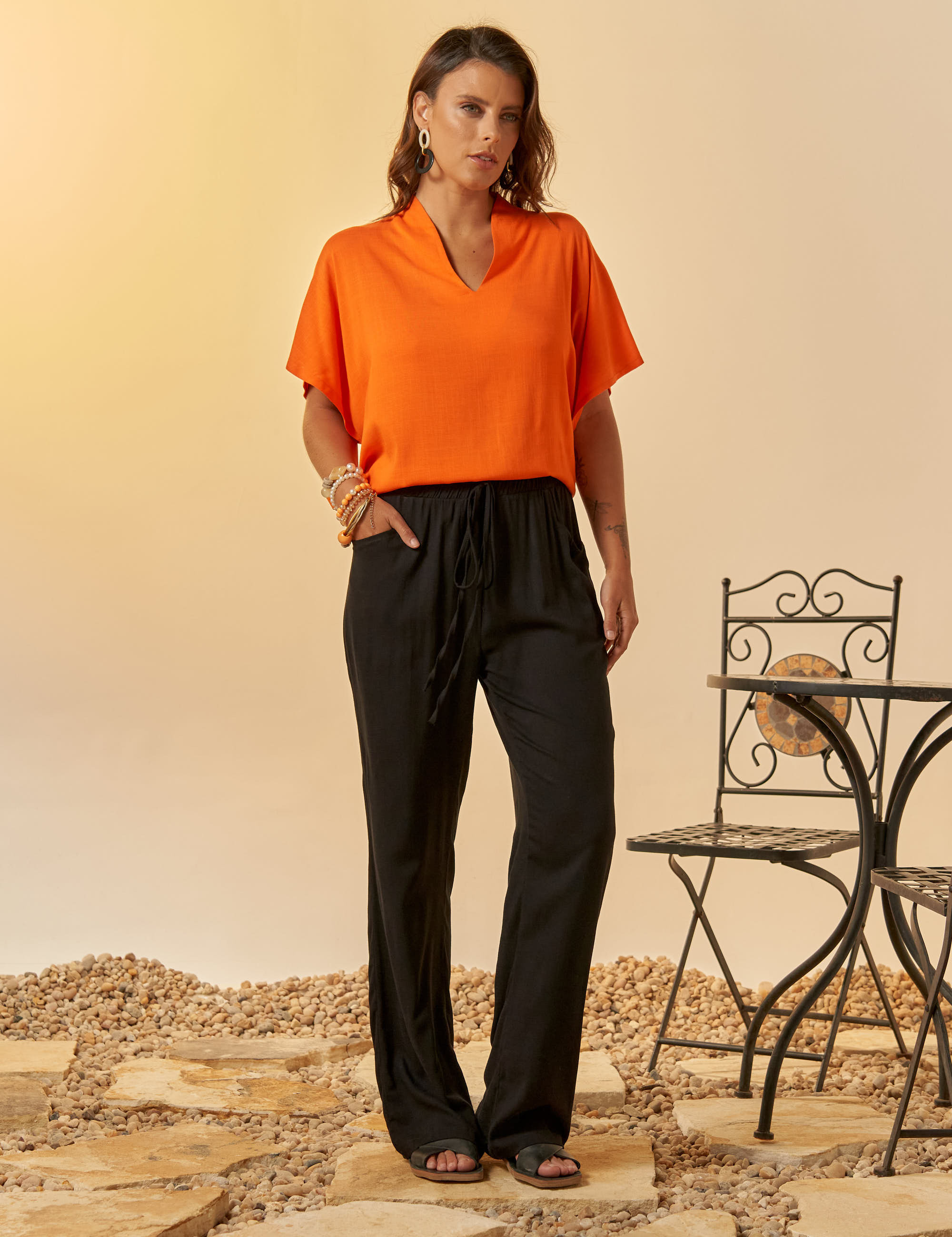 Blusa Gola Linho Tangerina