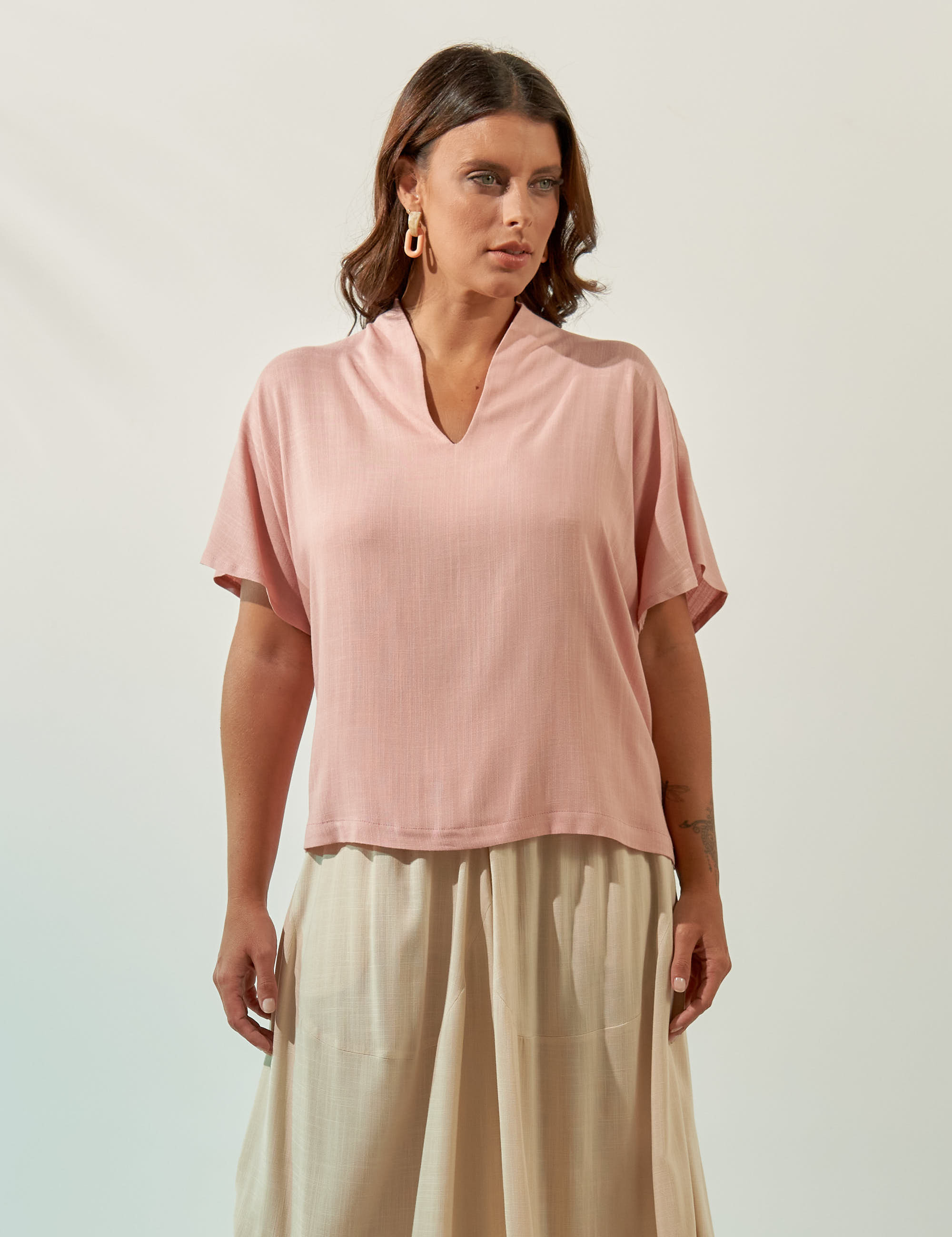 Blusa Gola Linho Rosa Blush