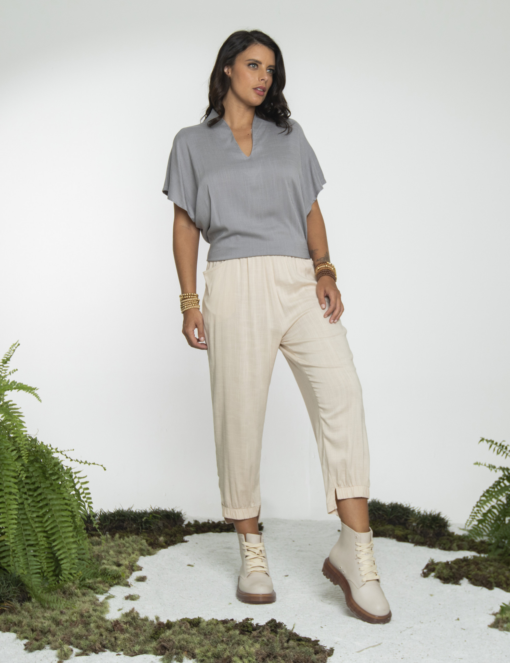 Blusa Gola Linho Cinza Granizo