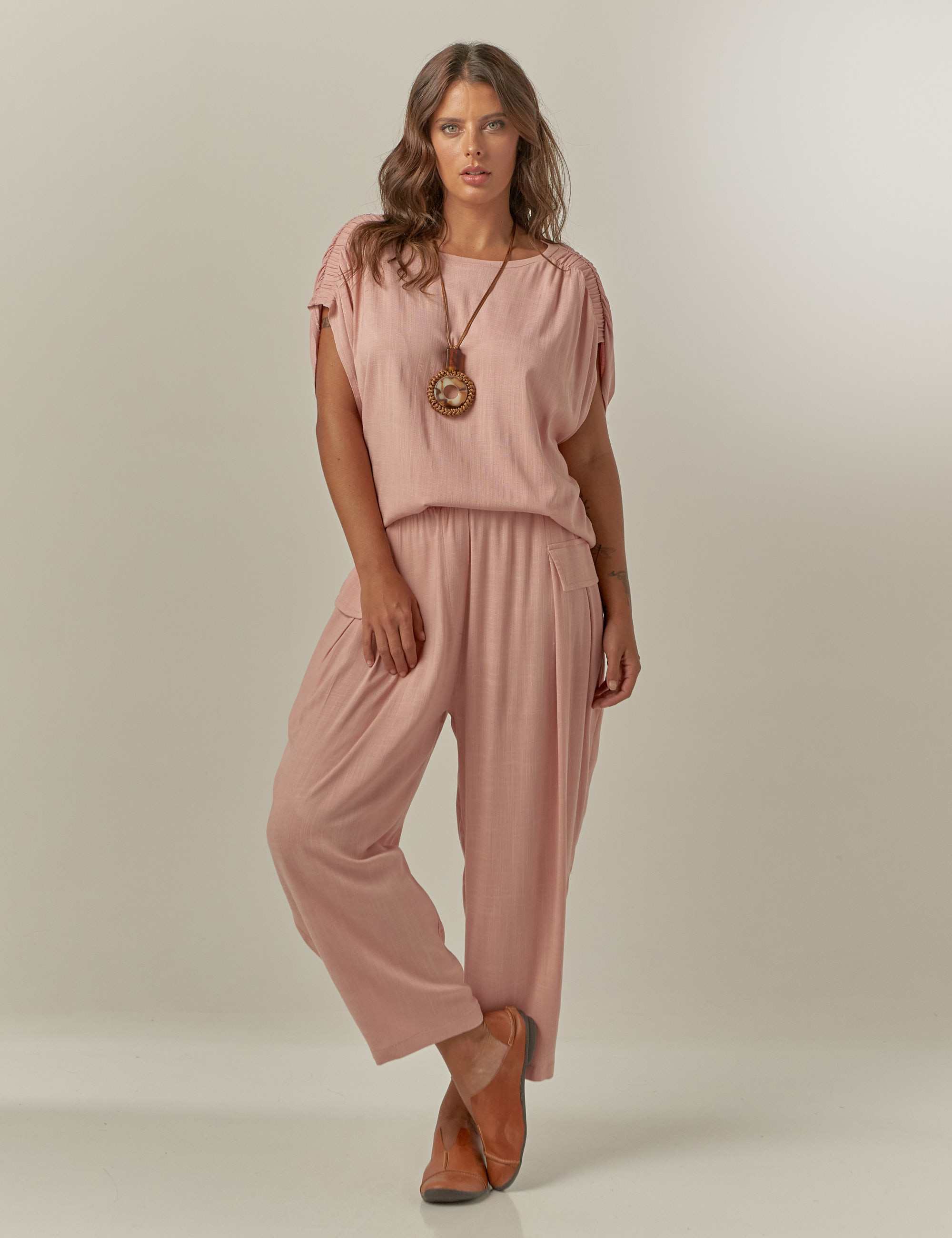 Blusa Franzida Linho Camafeu