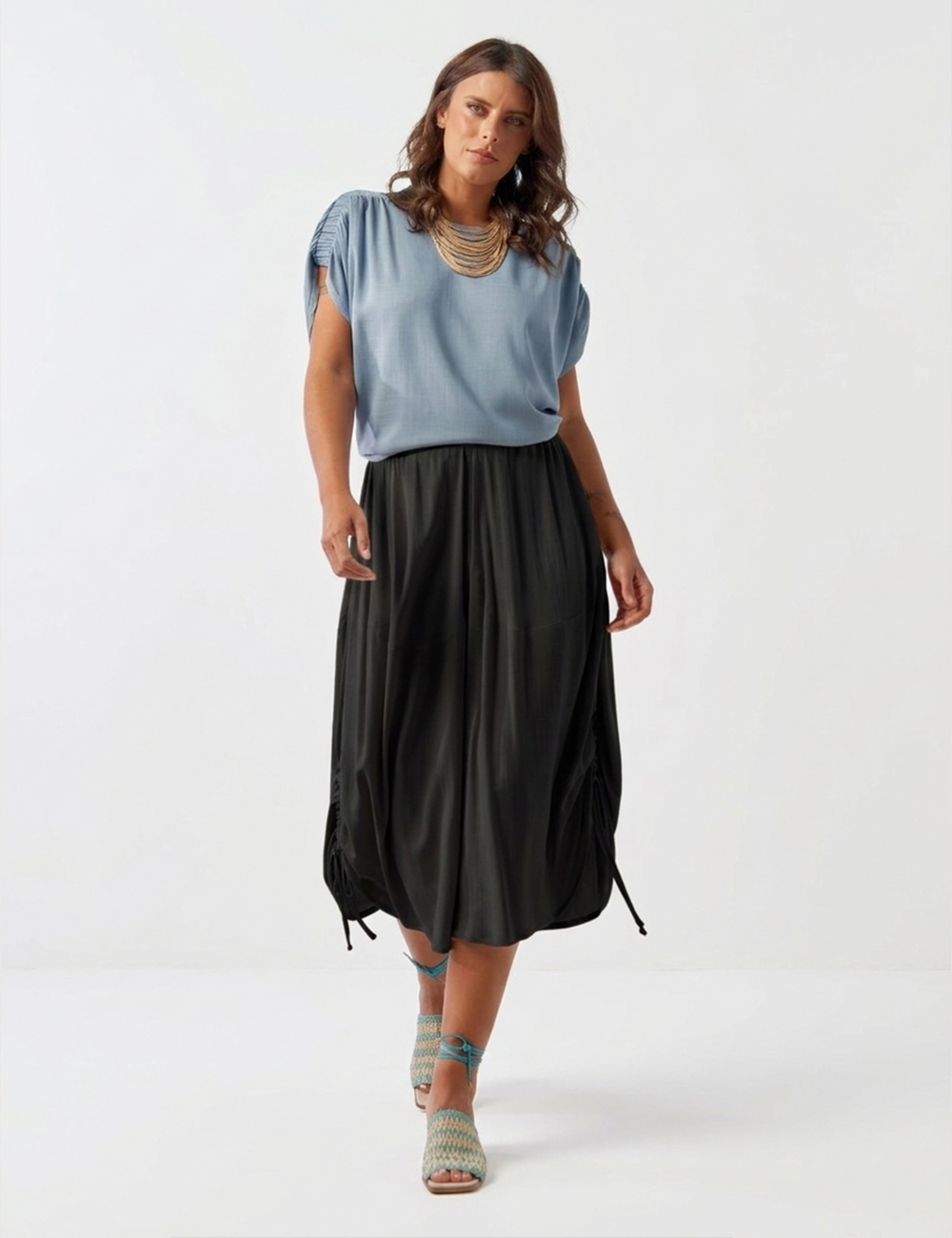 Blusa Franzida Linho Celeste