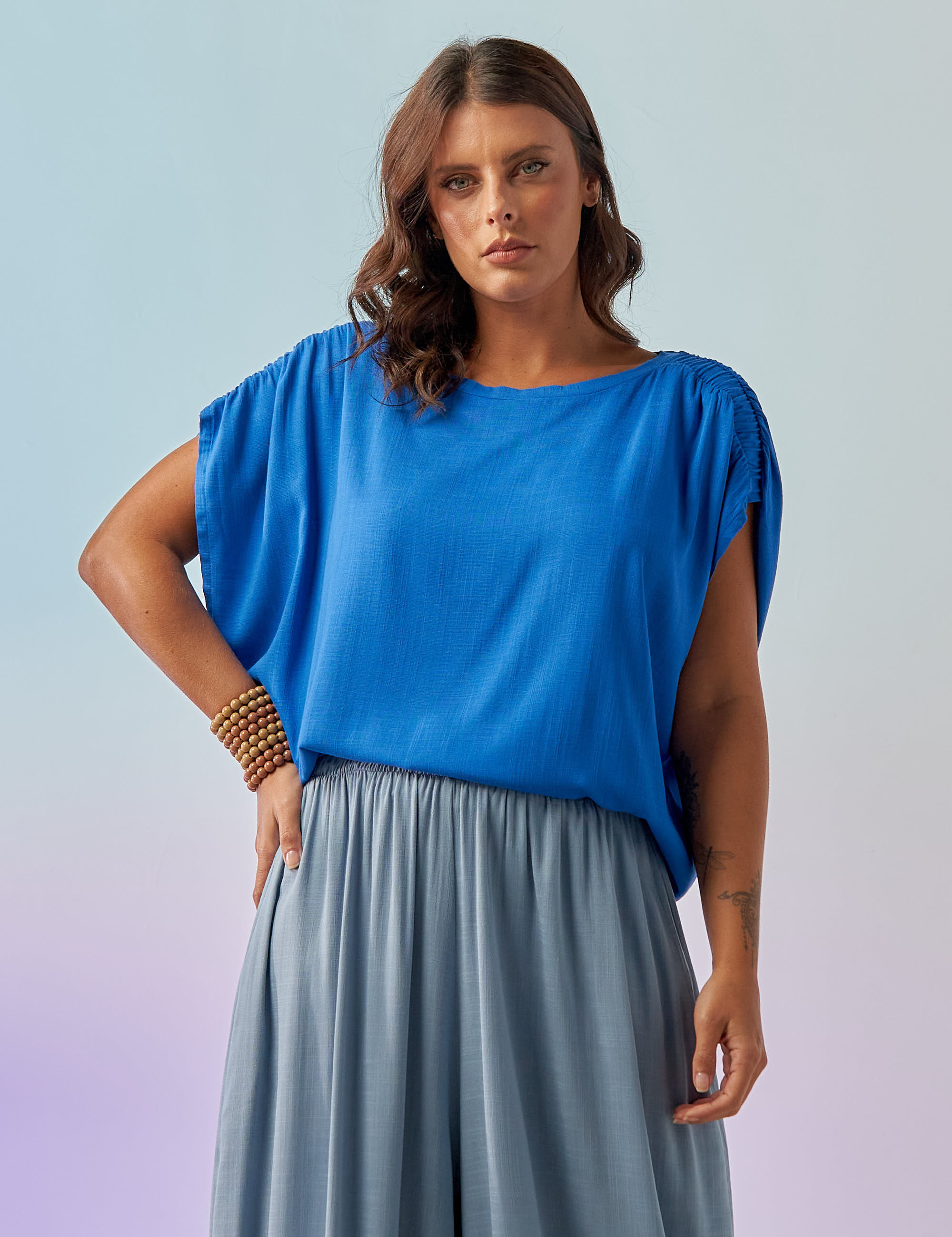 Blusa Franzida Linho Grego