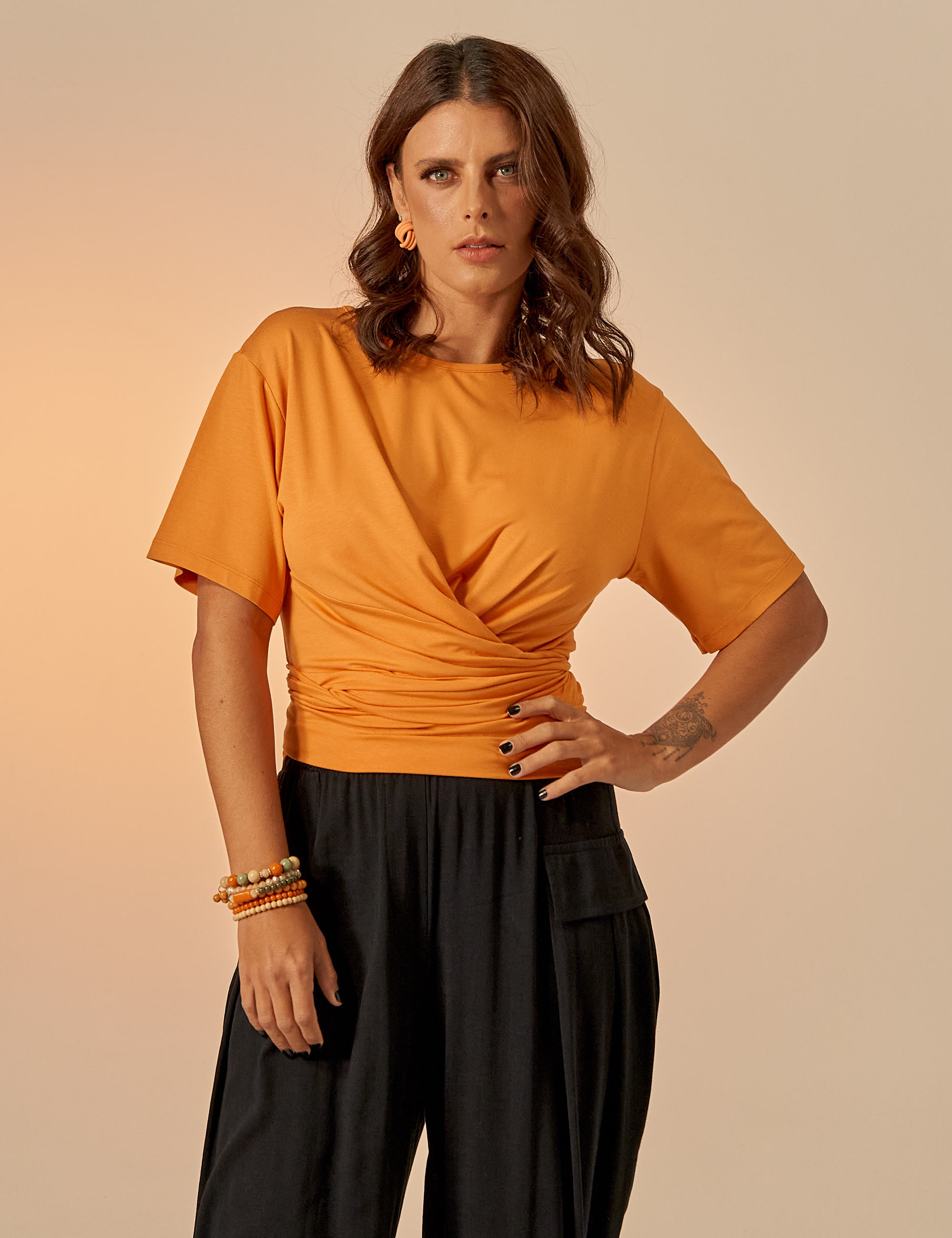 Blusa Nó Frente Papaya