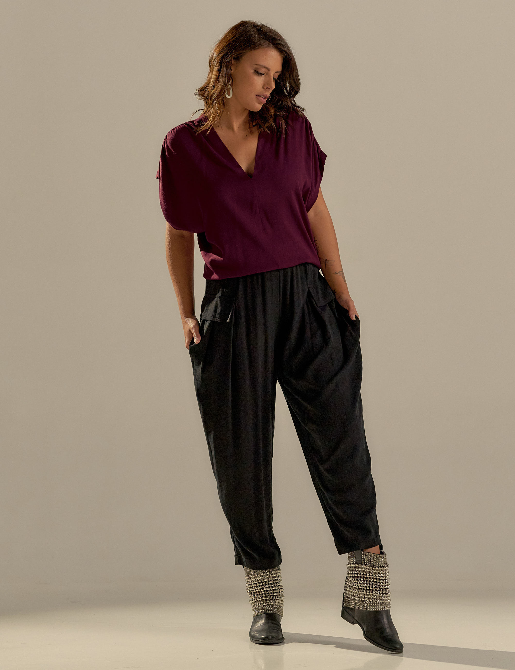 Blusa Franzida Ombro Merlot