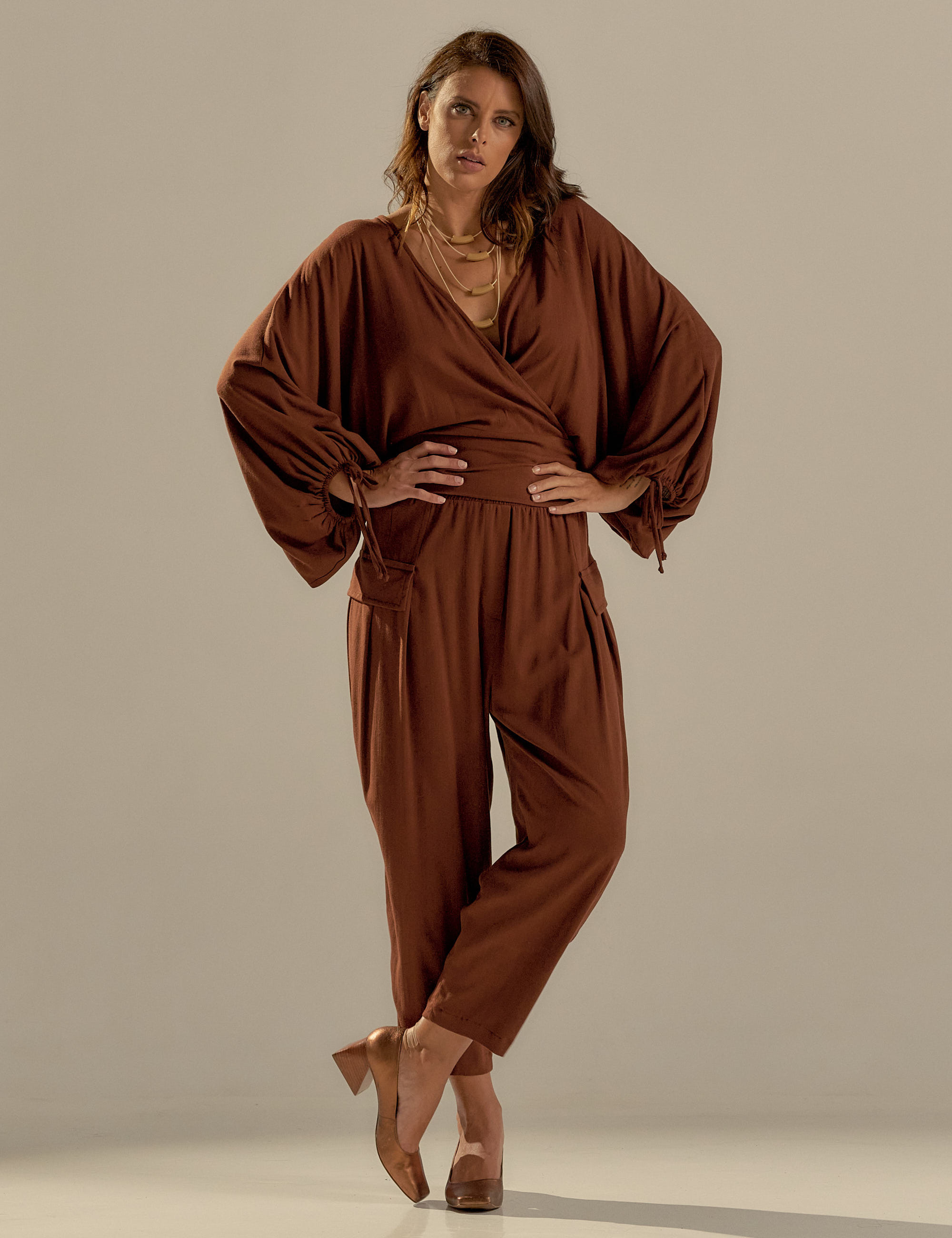 Blusa Transpasse Linho Cacau