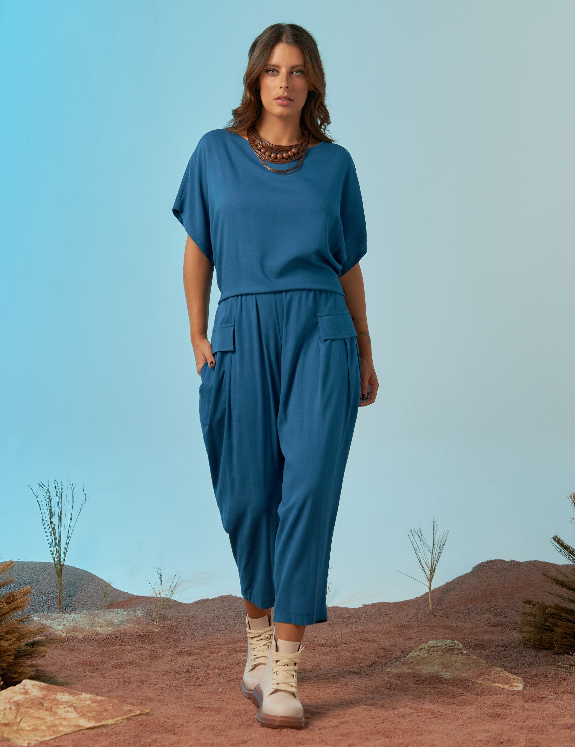 Calça Gramado Linho Azul Petróleo