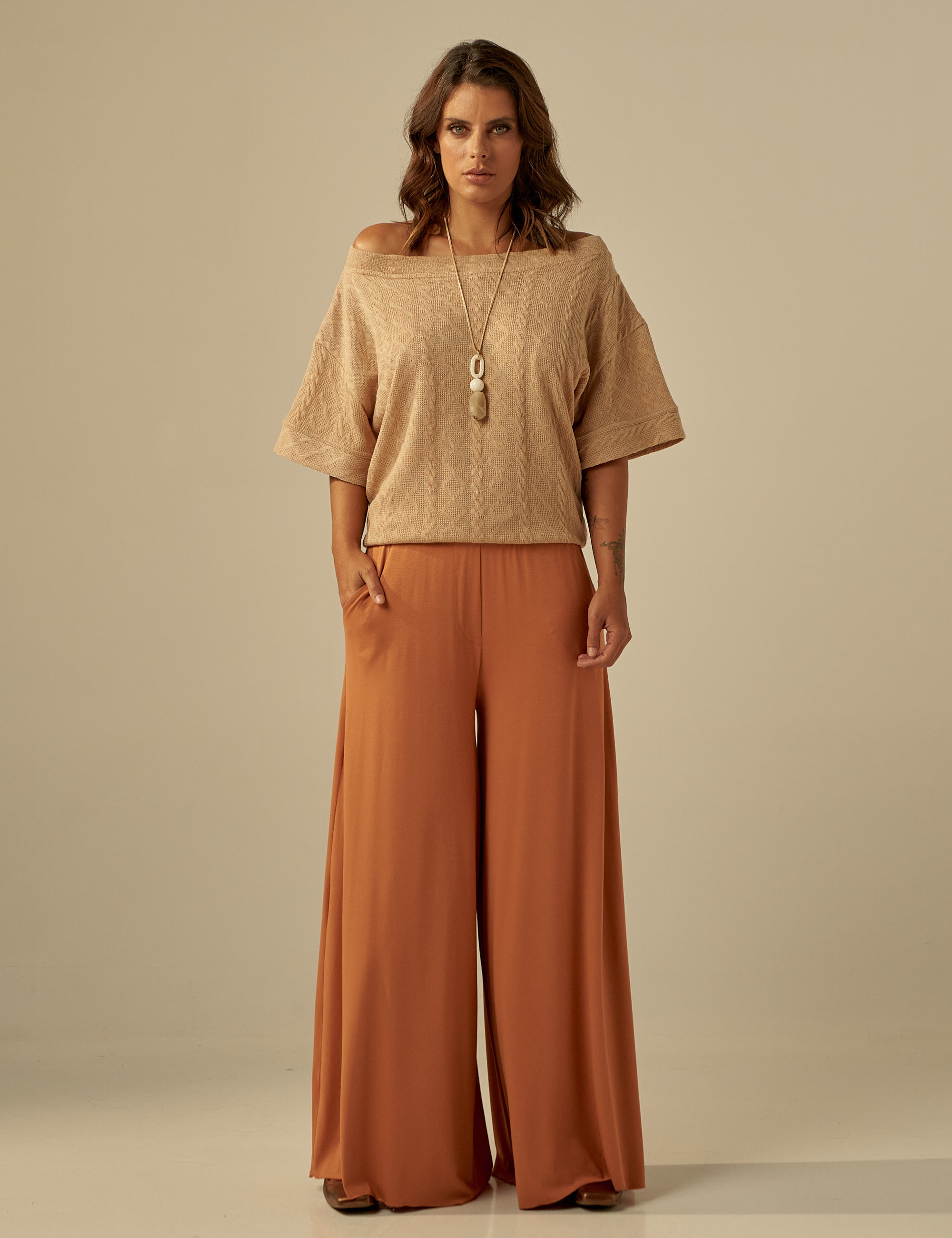 Blusa Tricô Quadrada Areia