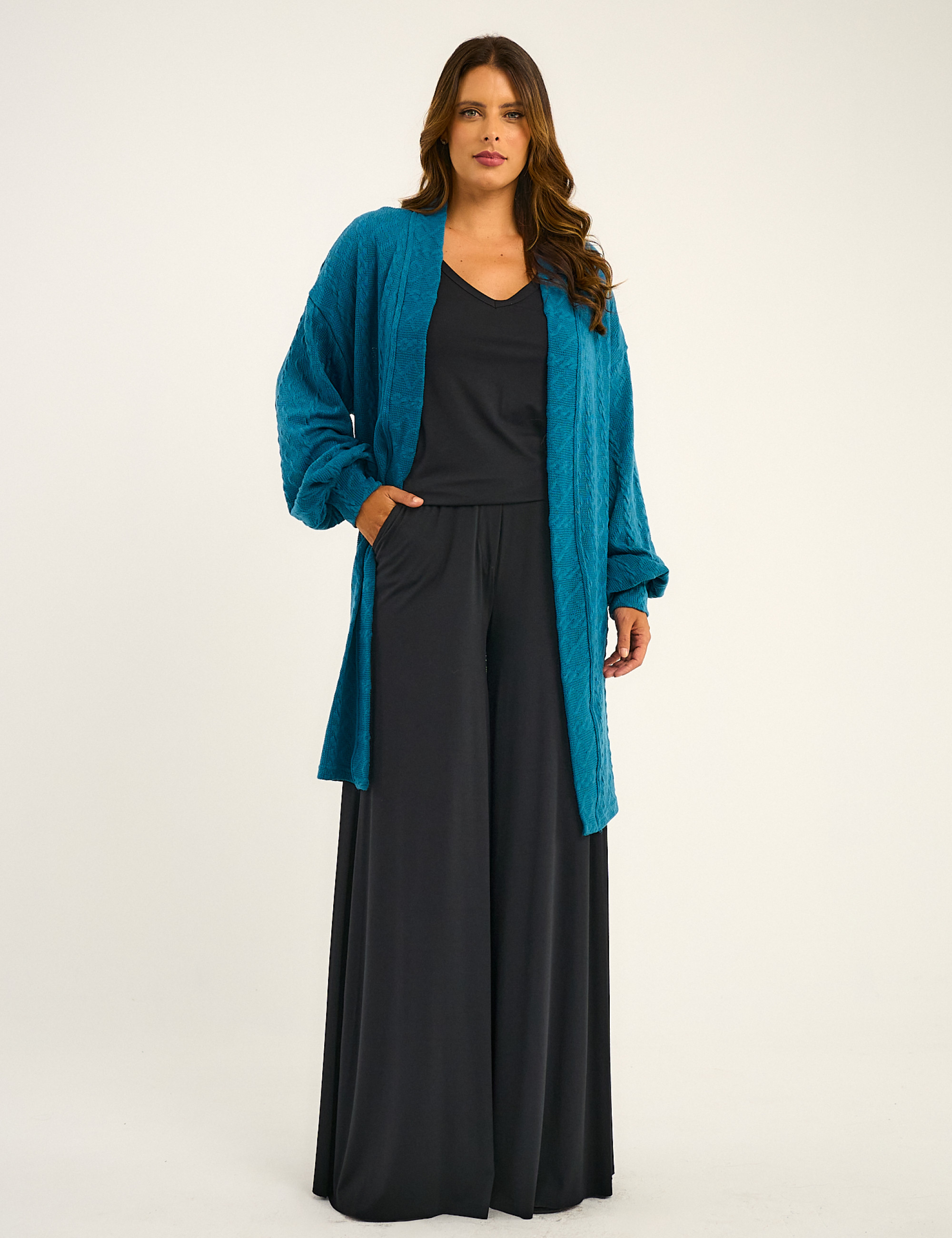 Casaco Tricô Azul Petróleo