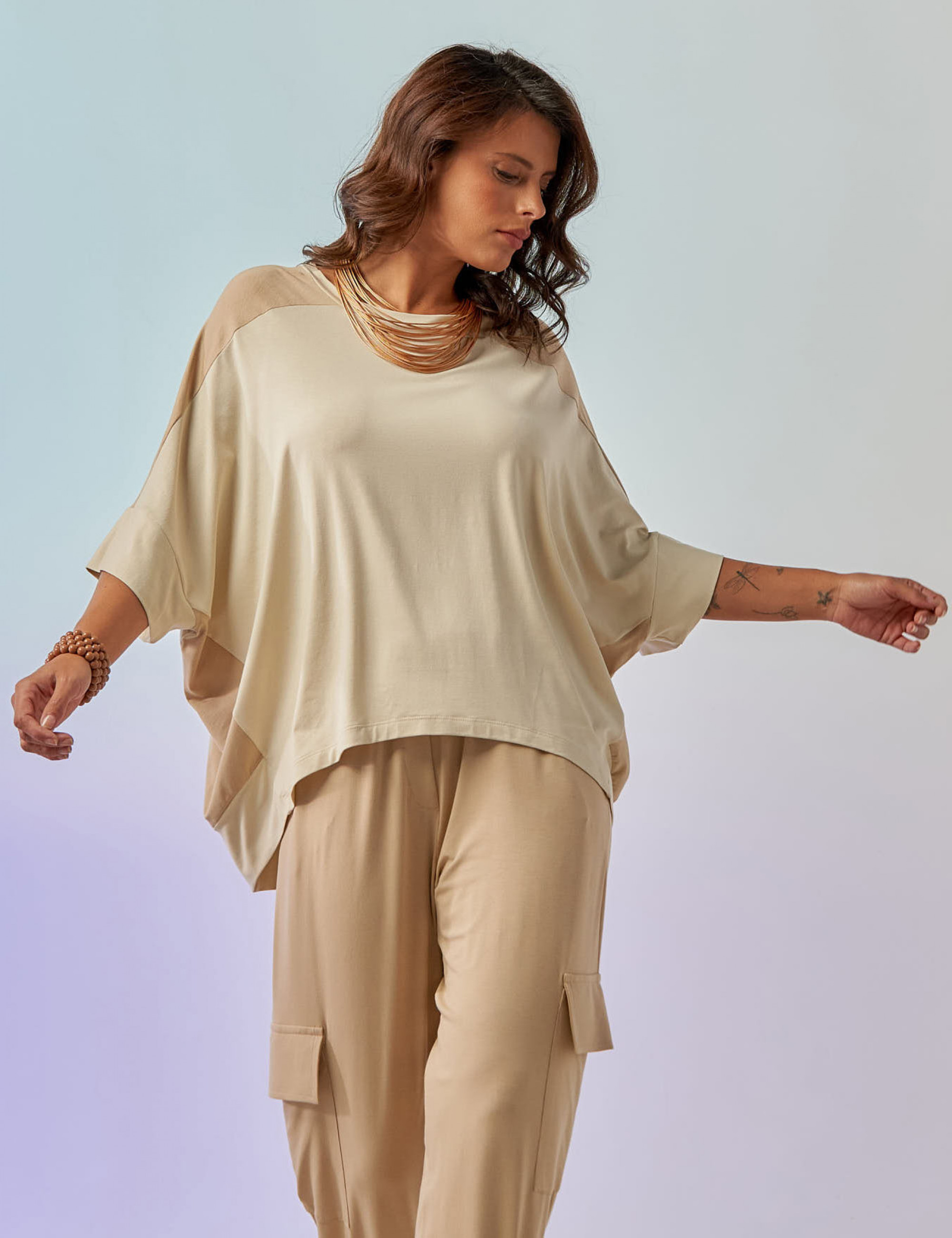 Blusa Bicolor Ampla Bege Gelato