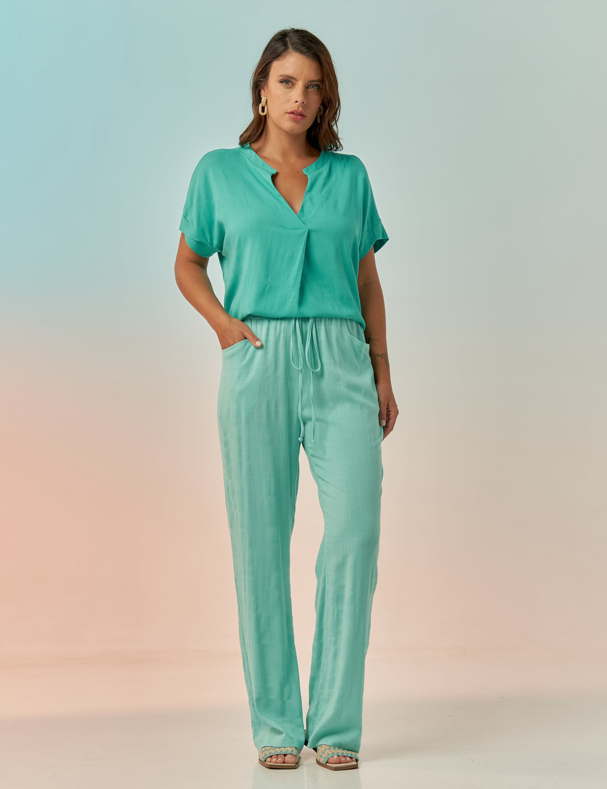 Calça Reta Linho Azul Salina