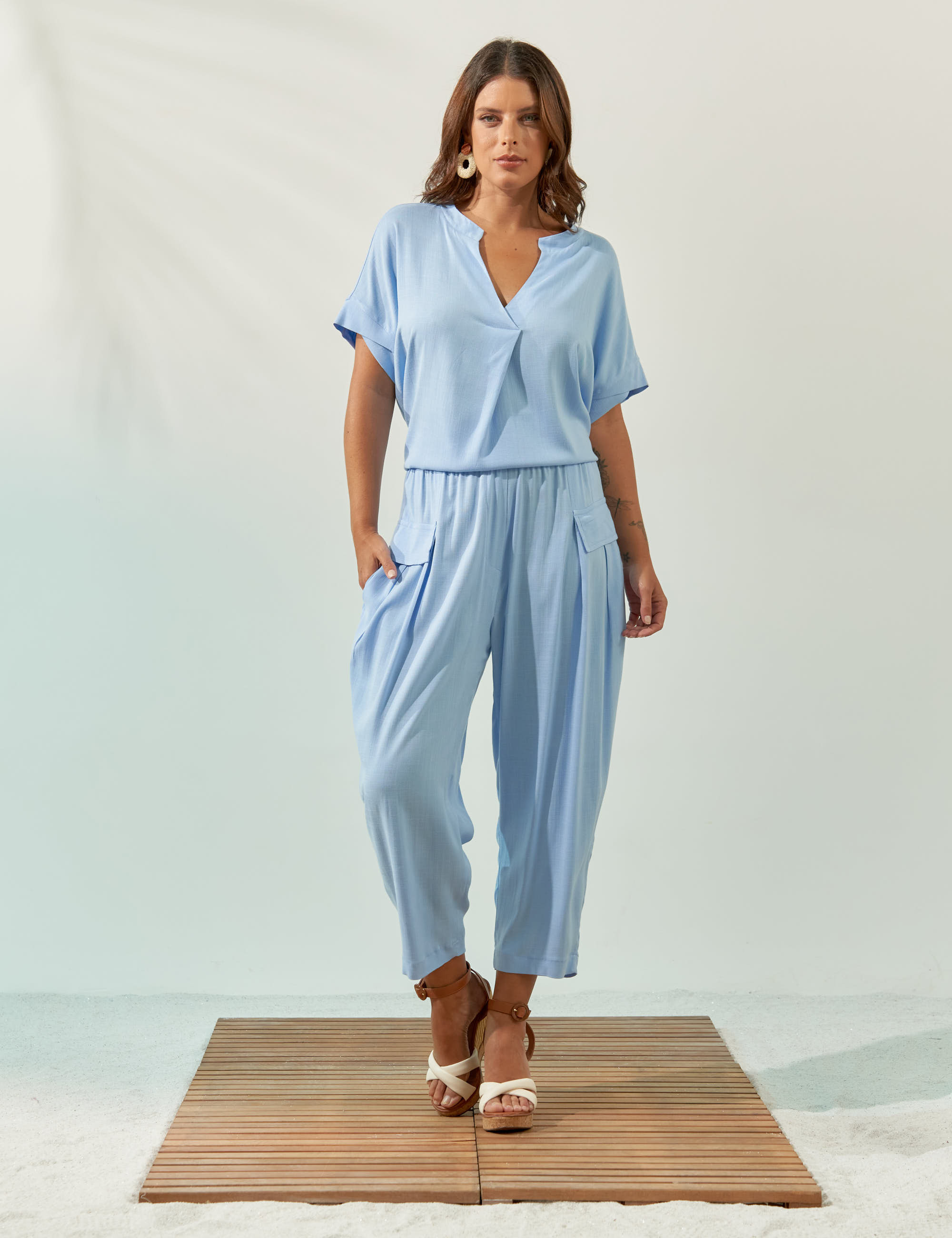 Calça Gramado Linho Azul Brisa