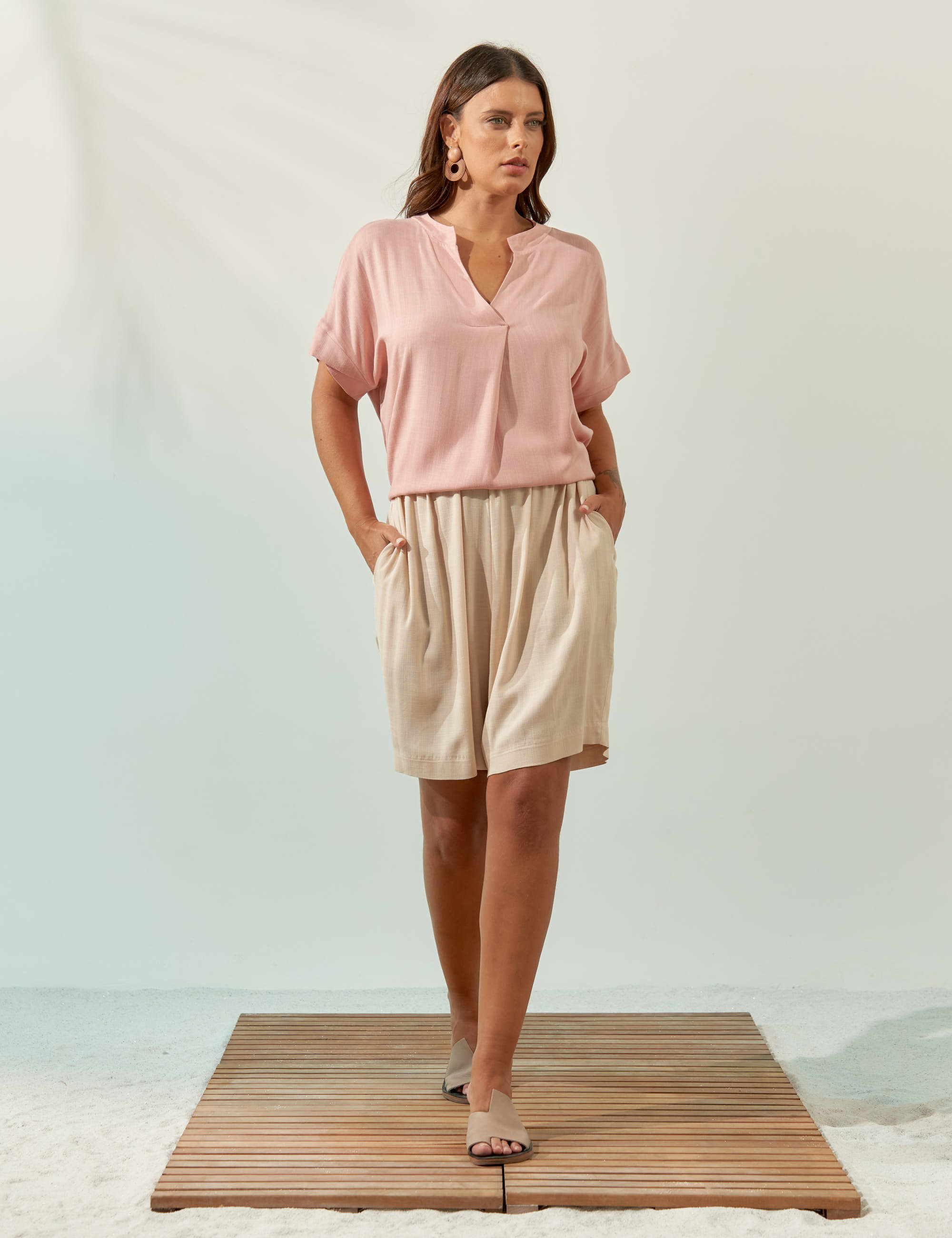 Blusa Prega Linho Rosa Blush