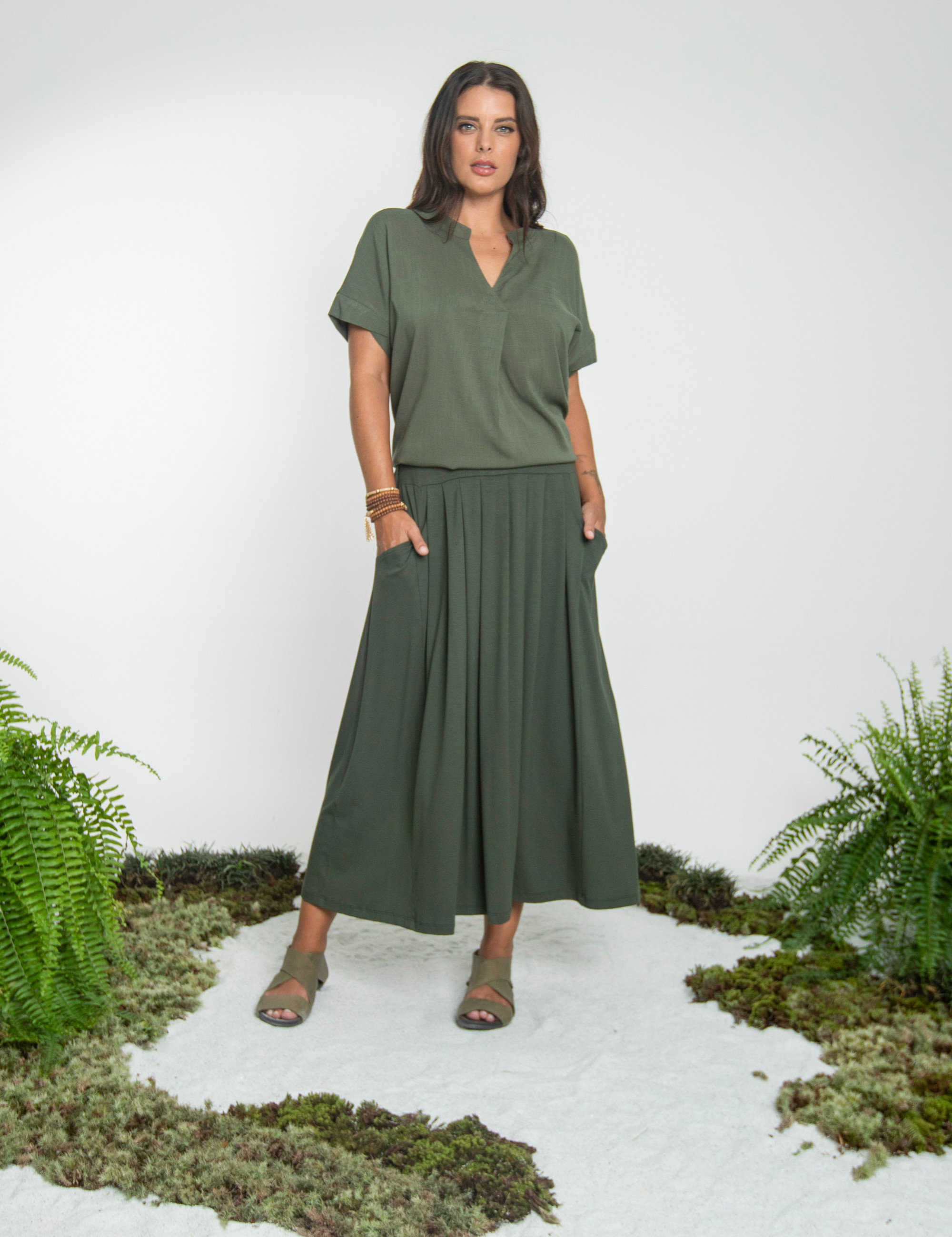 Blusa Prega Linho Verde Botânico