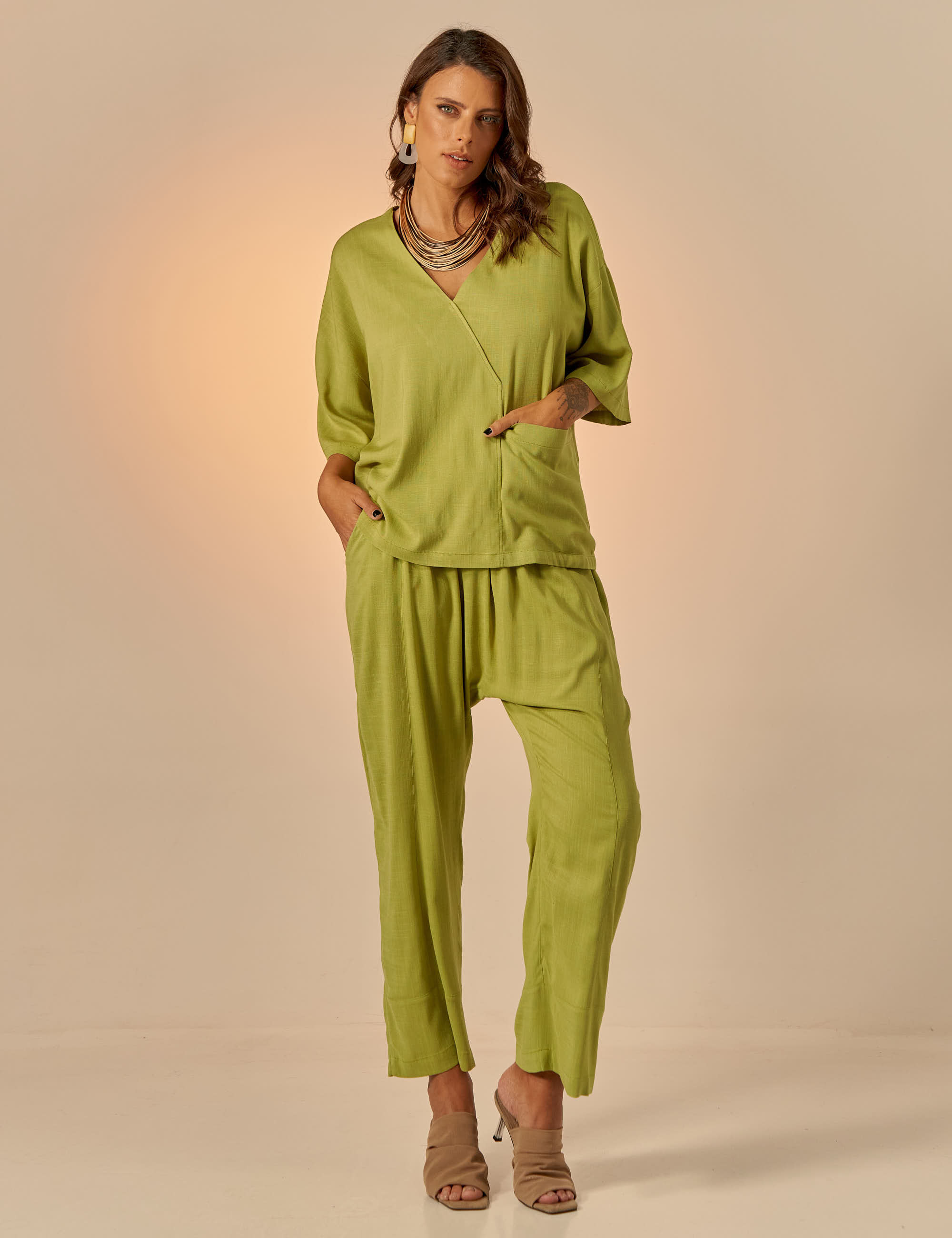 Blusa Bolso Linho Atemoia