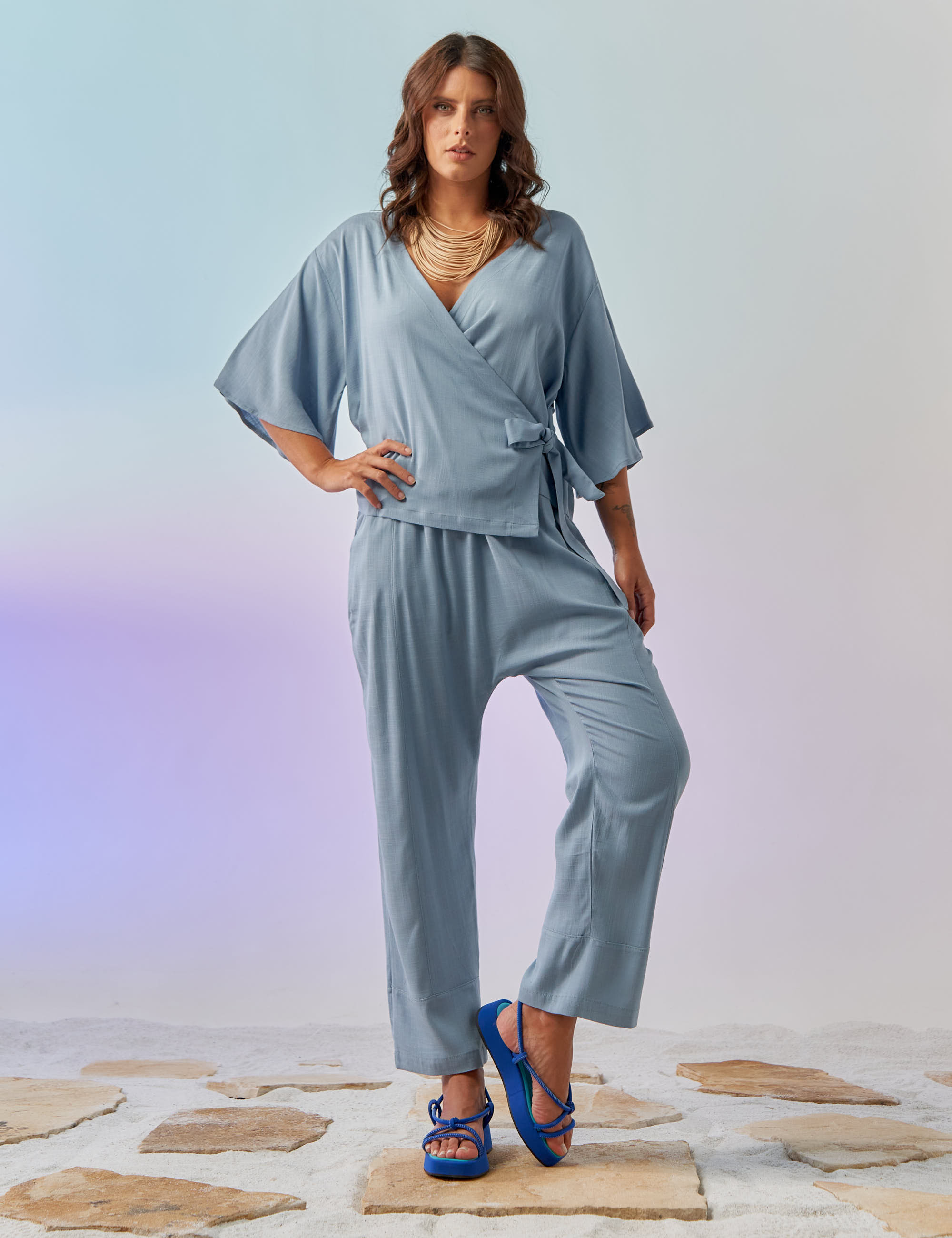 Calça Saruel Linho Celeste