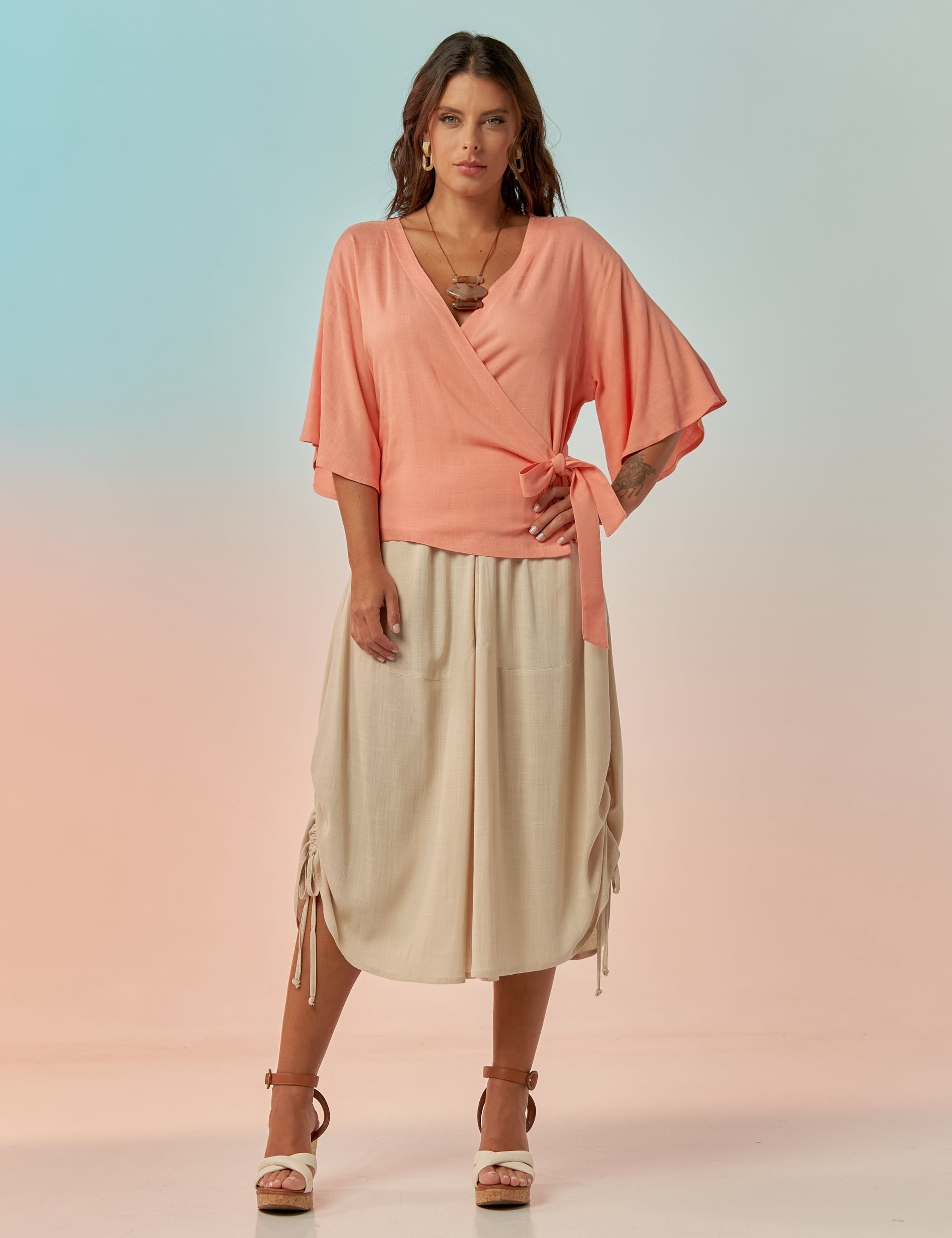 Blusa Envelope Amarração Linho Bellini