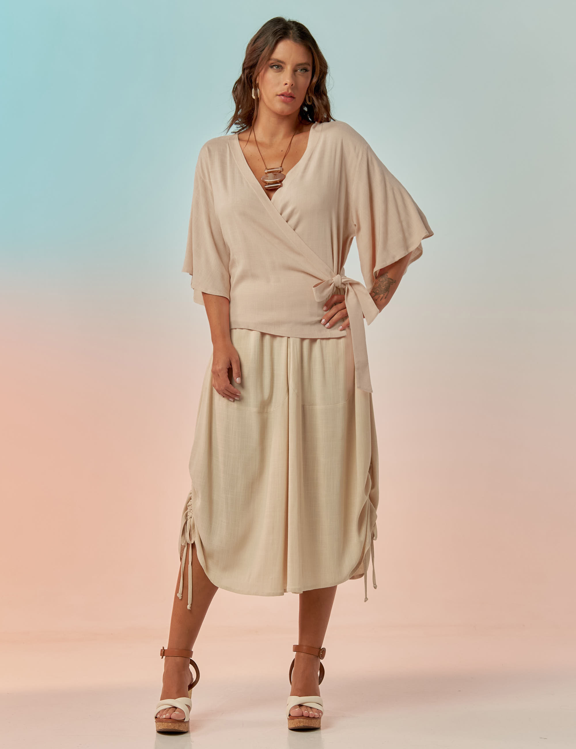 Blusa Envelope Amarração Linho Gelato