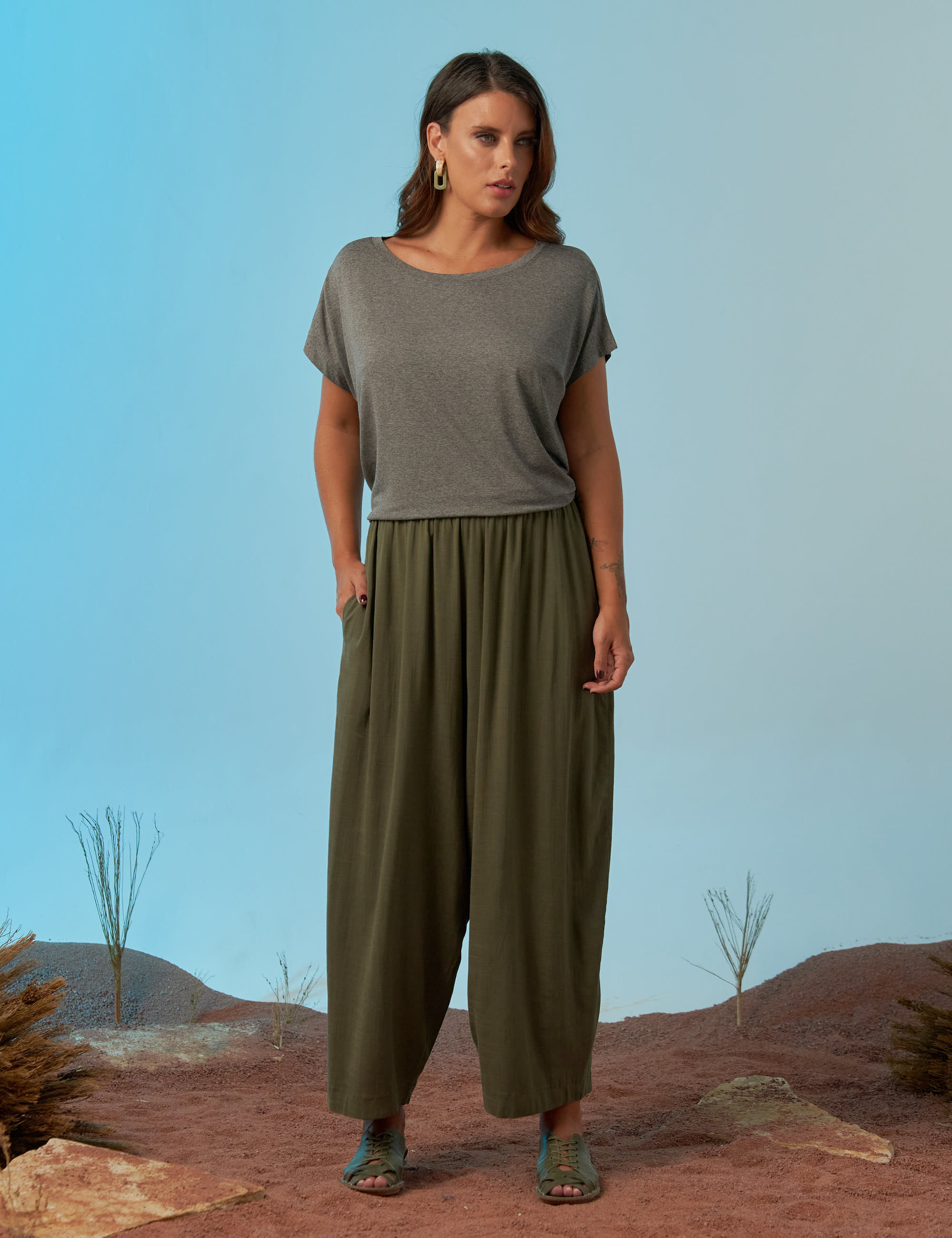 Blusa Recorte Manga Cinza Mescla