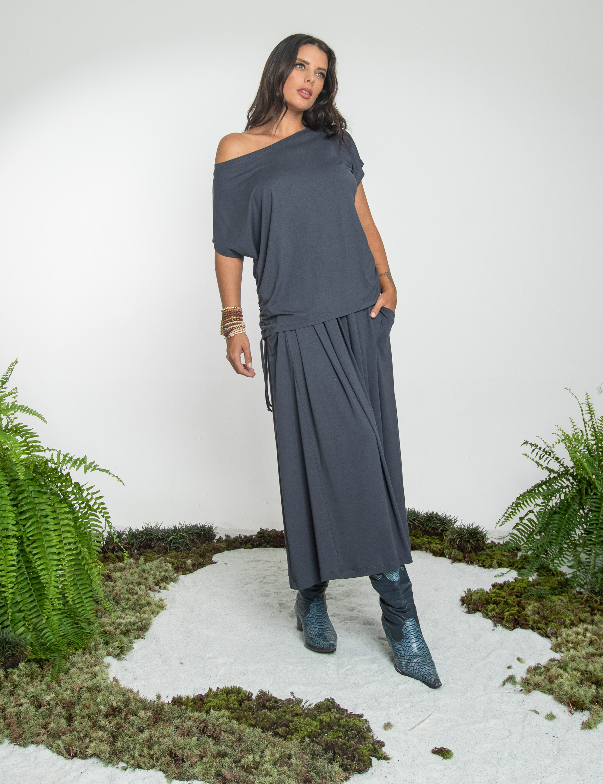 Blusa Canaleta Lateral Cinza Cobalto