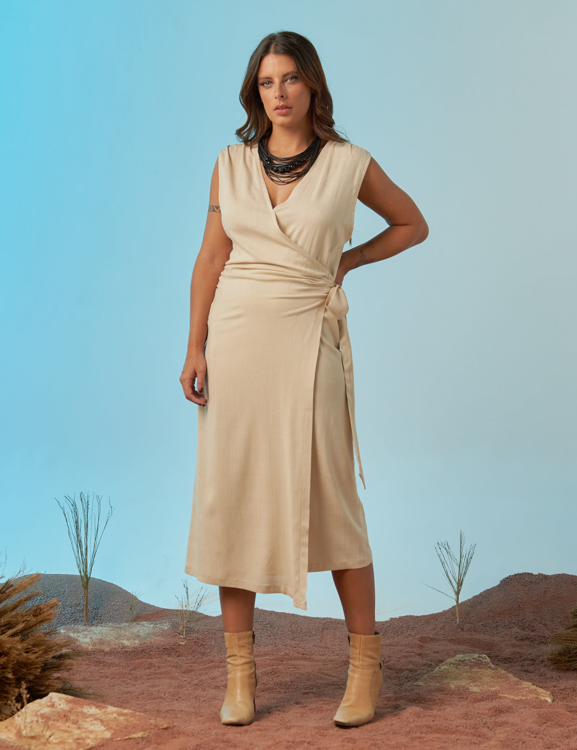 Vestido Linho Envelope Trigo