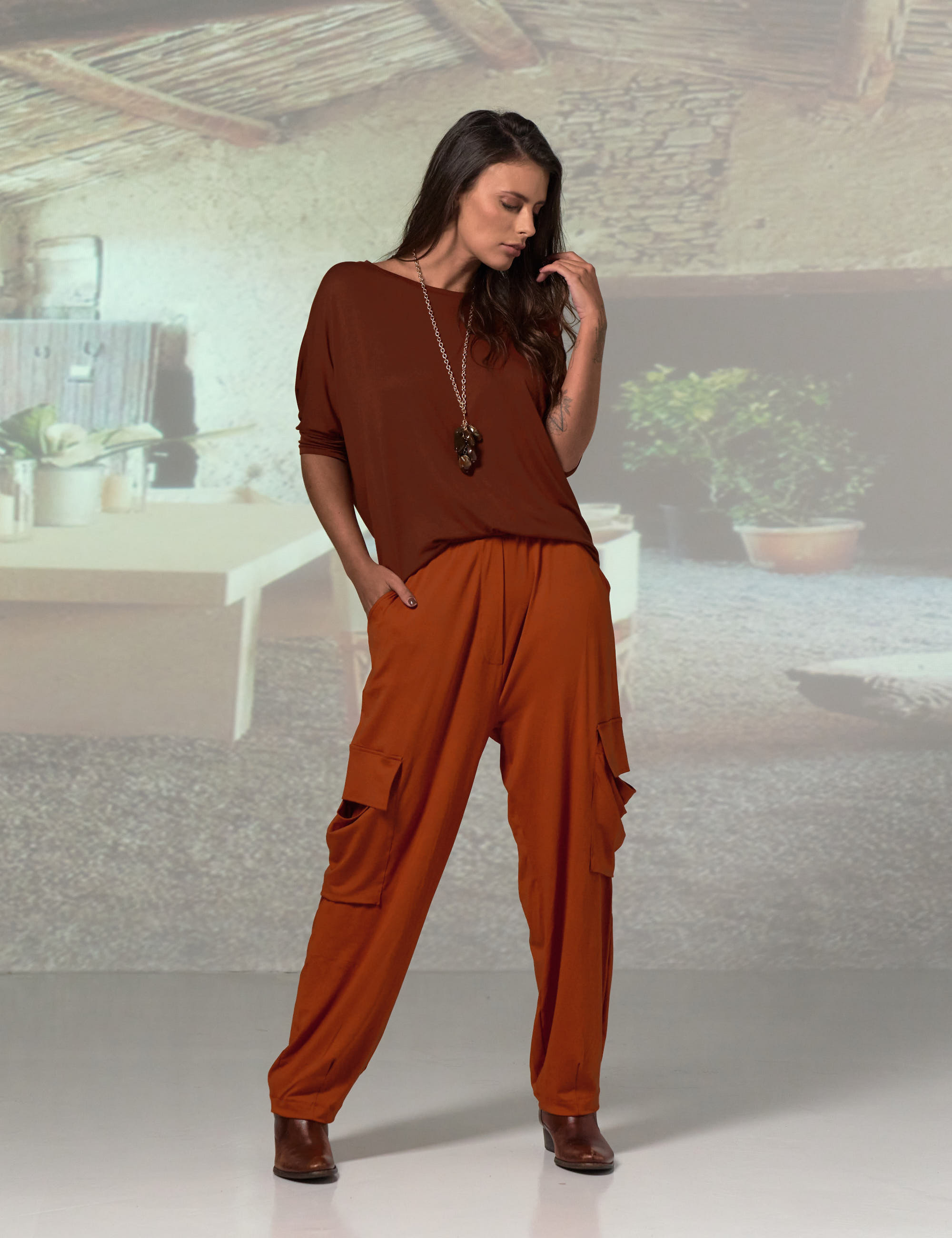 Calça Bolso Lateral Canela