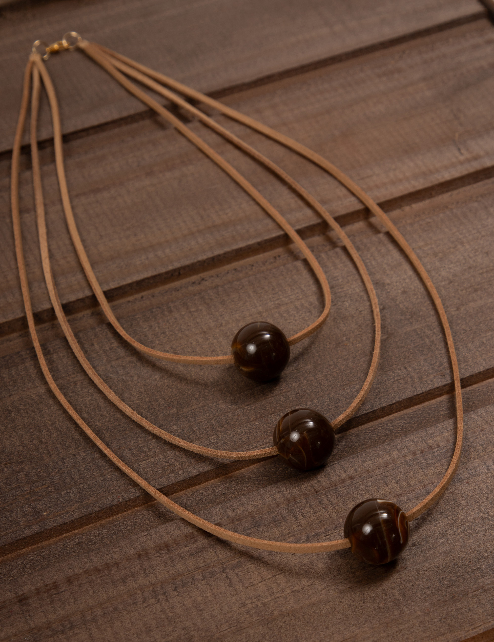 Colar Trio Esfera Marrom