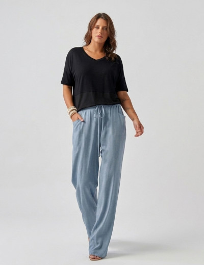 Calça Reta Linho Celeste