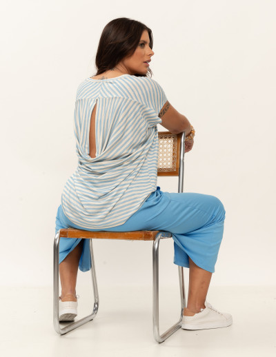 Blusa Drapeada Costa Listra Azul Calmaria