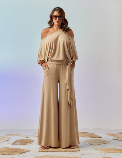 Calça Maxi Pantalona Cinza Cerâmica