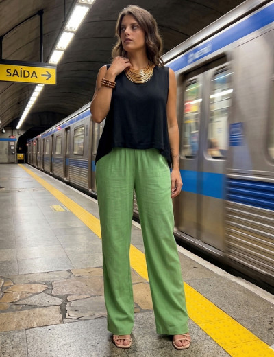 Calça Reta Linho Salsa