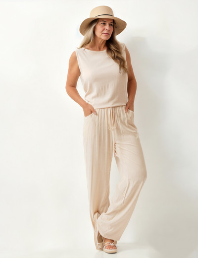 Calça Reta Linho Bege Aveia