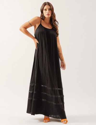 Vestido Trapézio Linho Preto