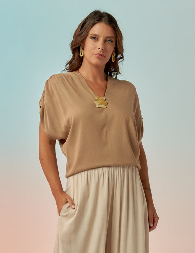 Blusa Franzida Ombro Avelã