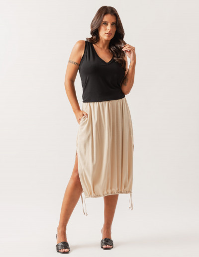 Saia Franzida Linho Trigo