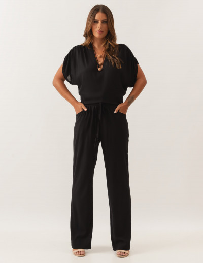 Calça Reta Linho Preta