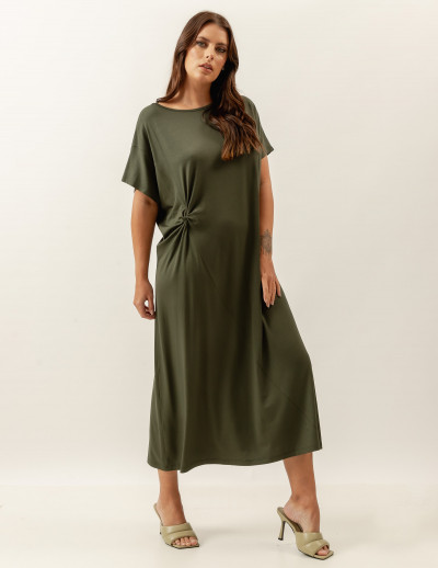 Vestido Drapeado Malha Verde Militar