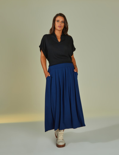 Saia com Pregas Azul Marinho