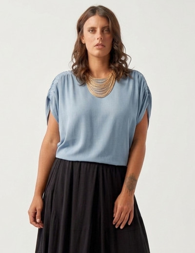 Blusa Franzida Linho Celeste