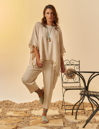 Blusa Kaftan Linho Bege Aveia