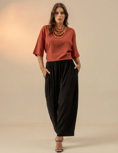 Blusa Canoa Linho Marrom Argila