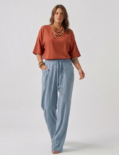 Calça Reta Linho Celeste