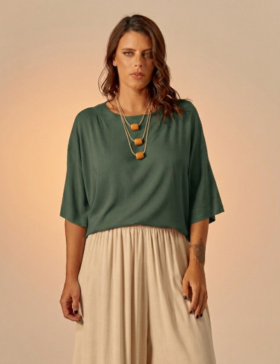 Blusa Canoa Linho Verde Sálvia