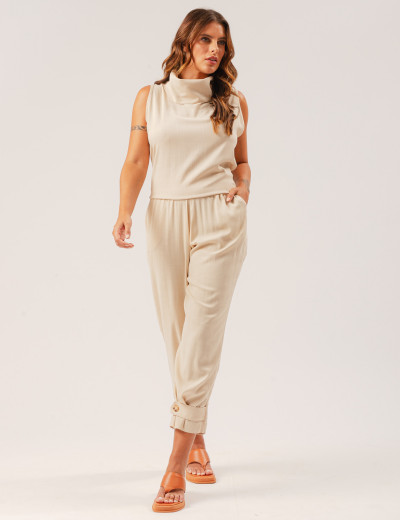 Blusa Linho Gola Alta Trigo